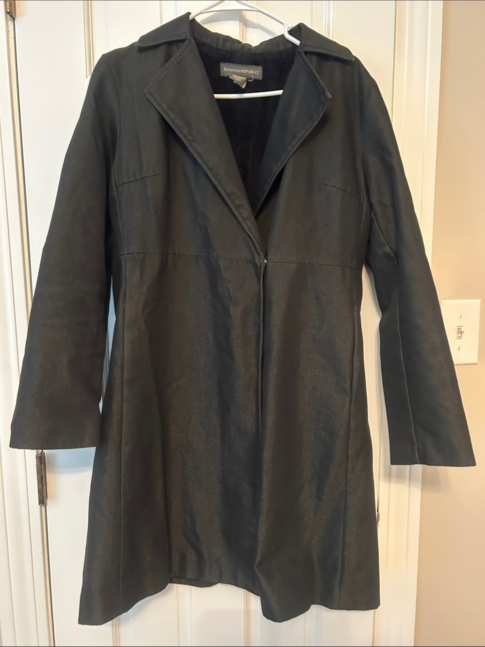 Banana Republic Black Leather Cotton Blend Coat